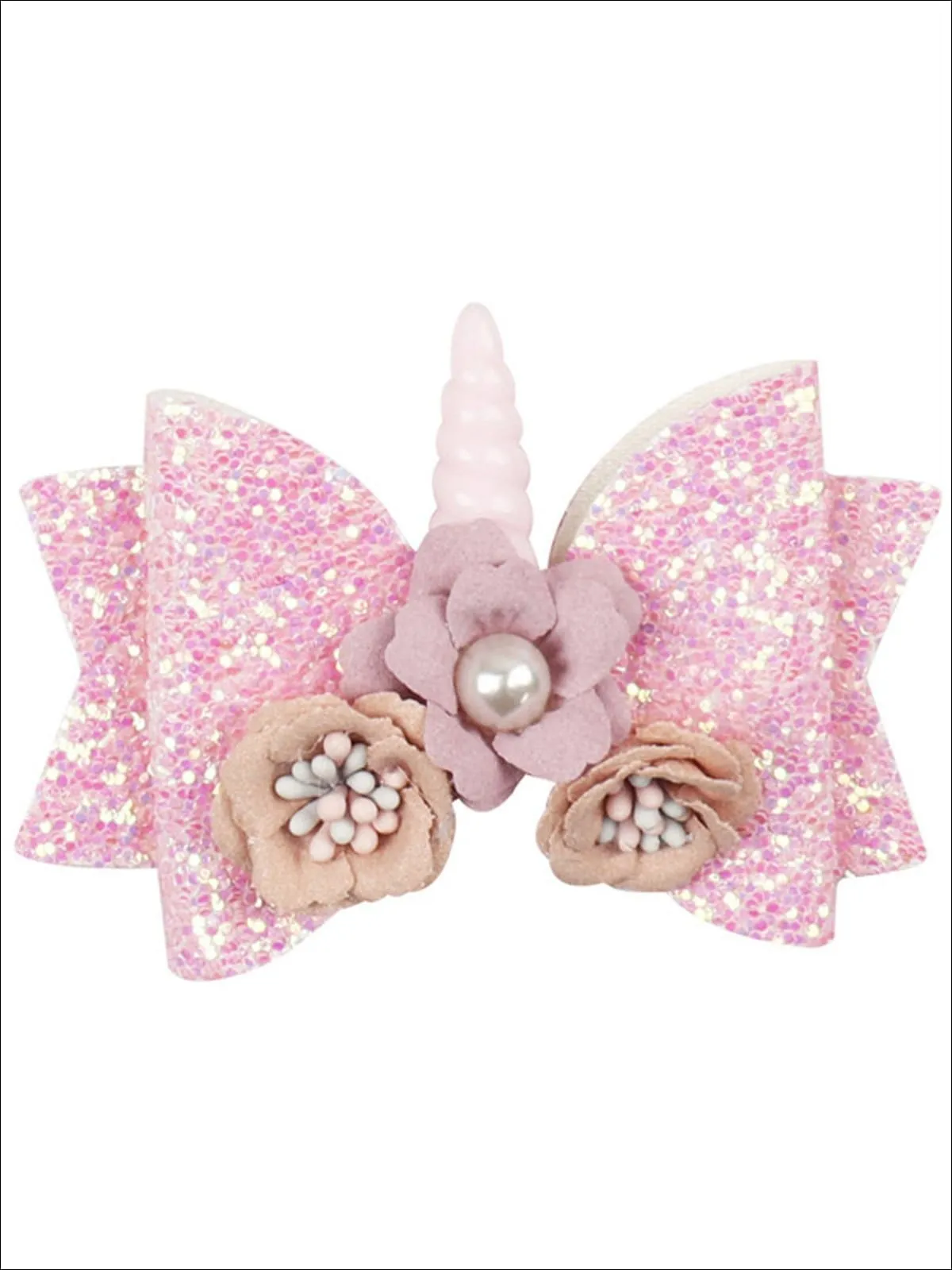 Girls Flower Unicorn Glitter Hair Bow