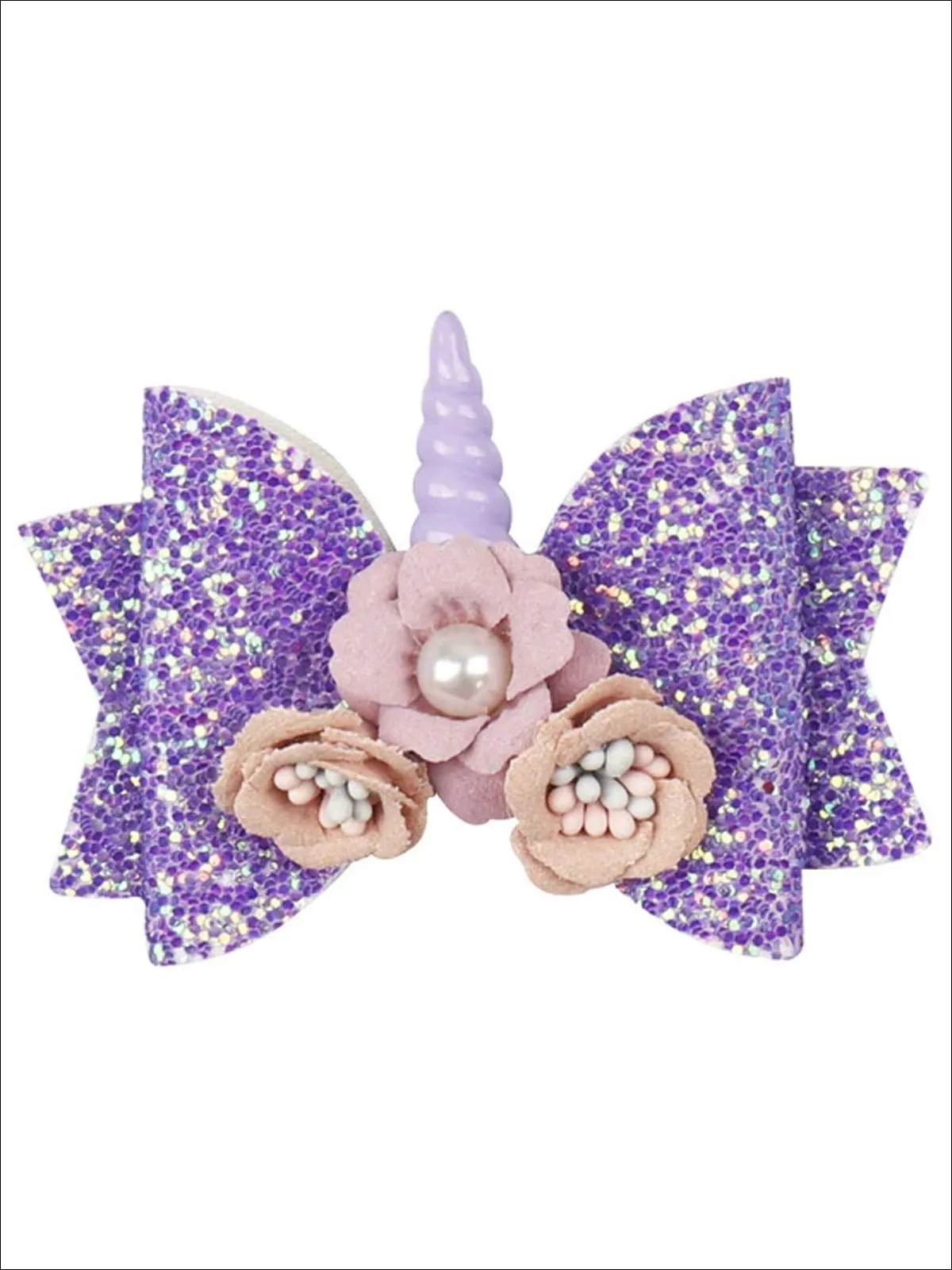 Girls Flower Unicorn Glitter Hair Bow