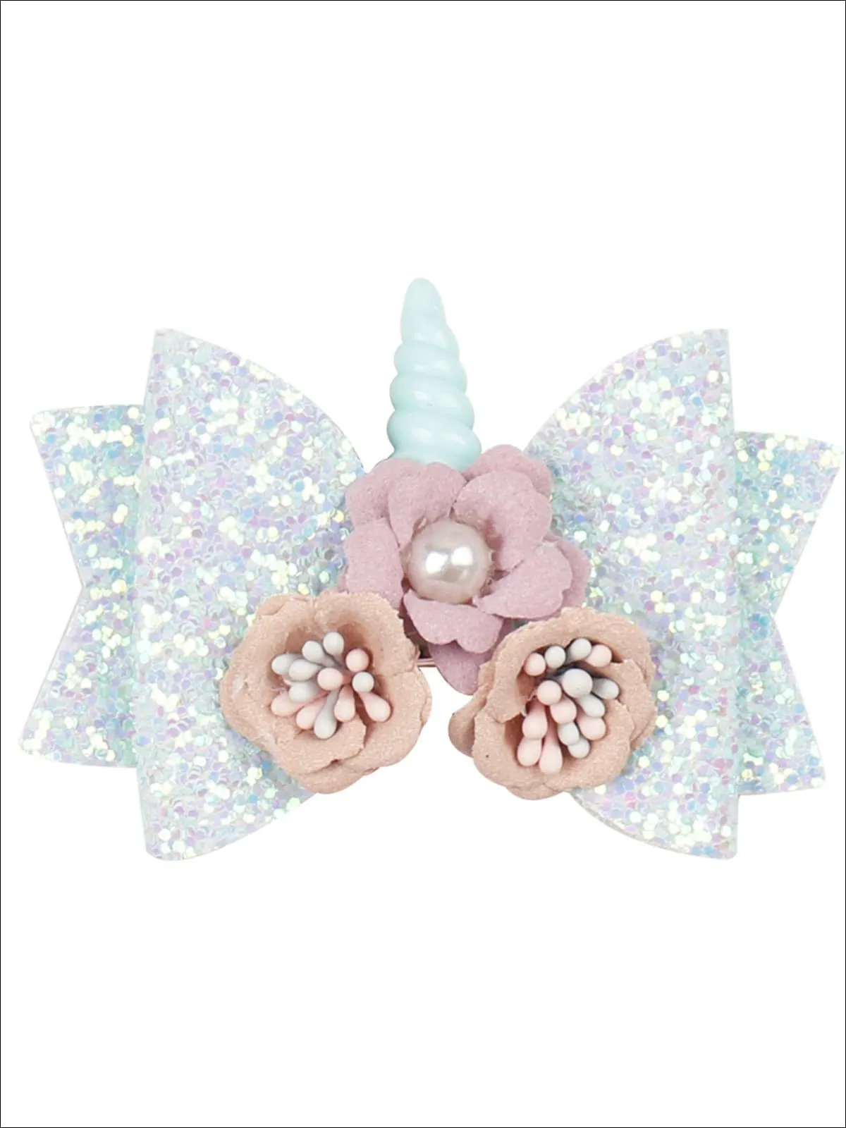 Girls Flower Unicorn Glitter Hair Bow