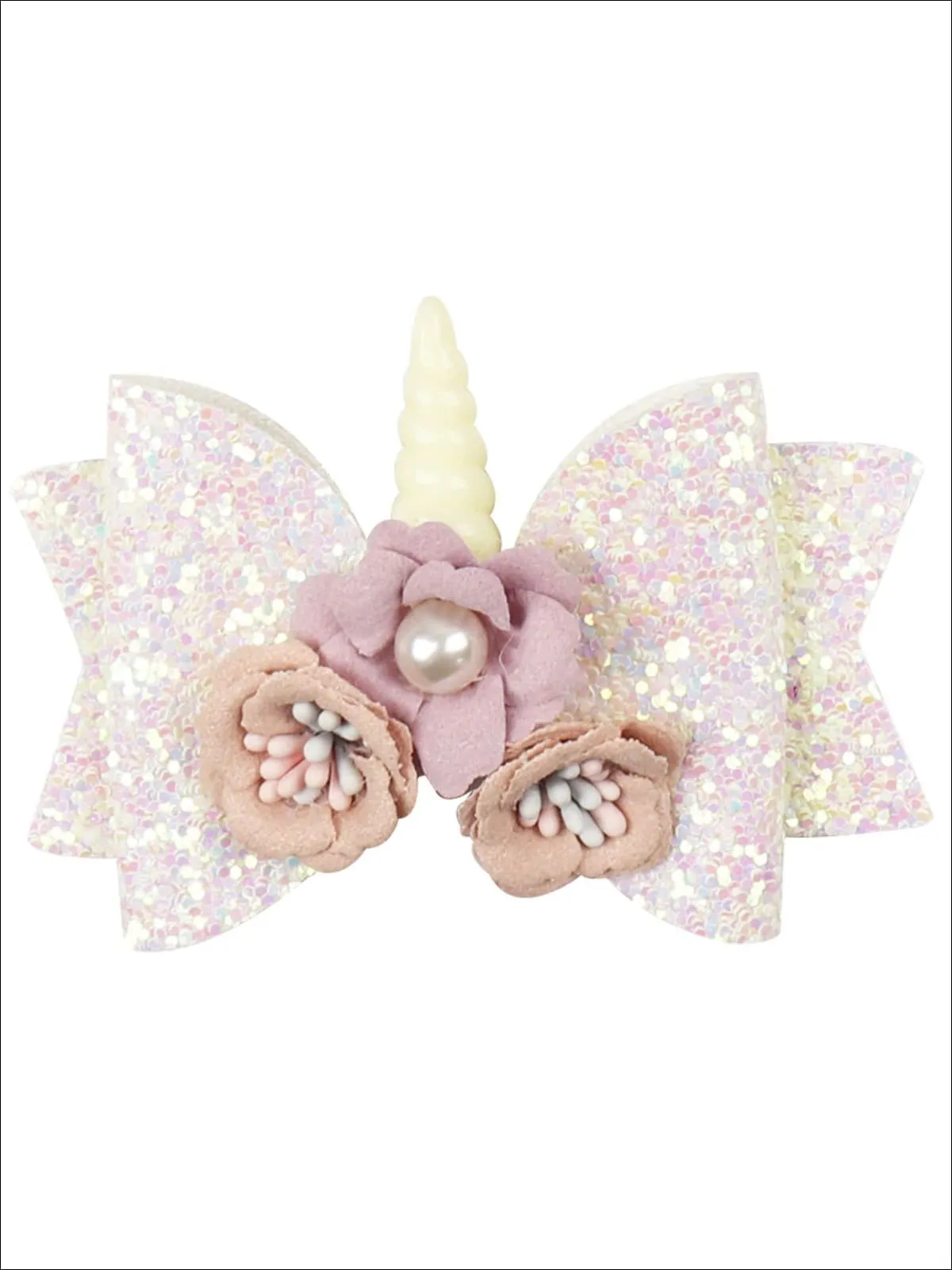 Girls Flower Unicorn Glitter Hair Bow
