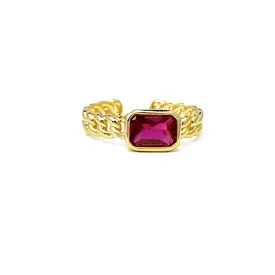 Gold Cubic Zirconia Adjustable Chain Ring