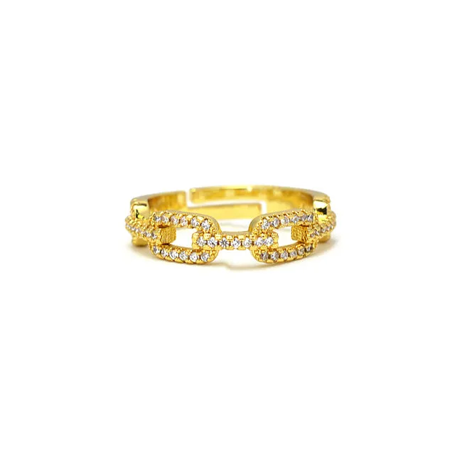 Gold Cubic Zirconia Chain Adjustable Ring