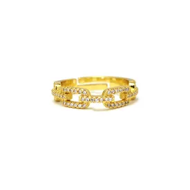 Gold Cubic Zirconia Chain Adjustable Ring
