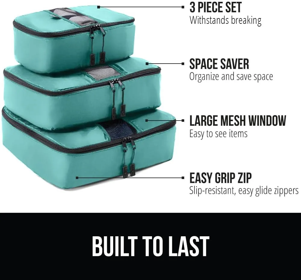 GORILLA GRIP Packing Cubes, Travel Essentials for Suitcase, Mesh Organizer Bags for Clothes Toiletries Shoes and Laundry, Luggage and Carry On Airplane Accessories, Traveling Must Have 3 Set Turquoise