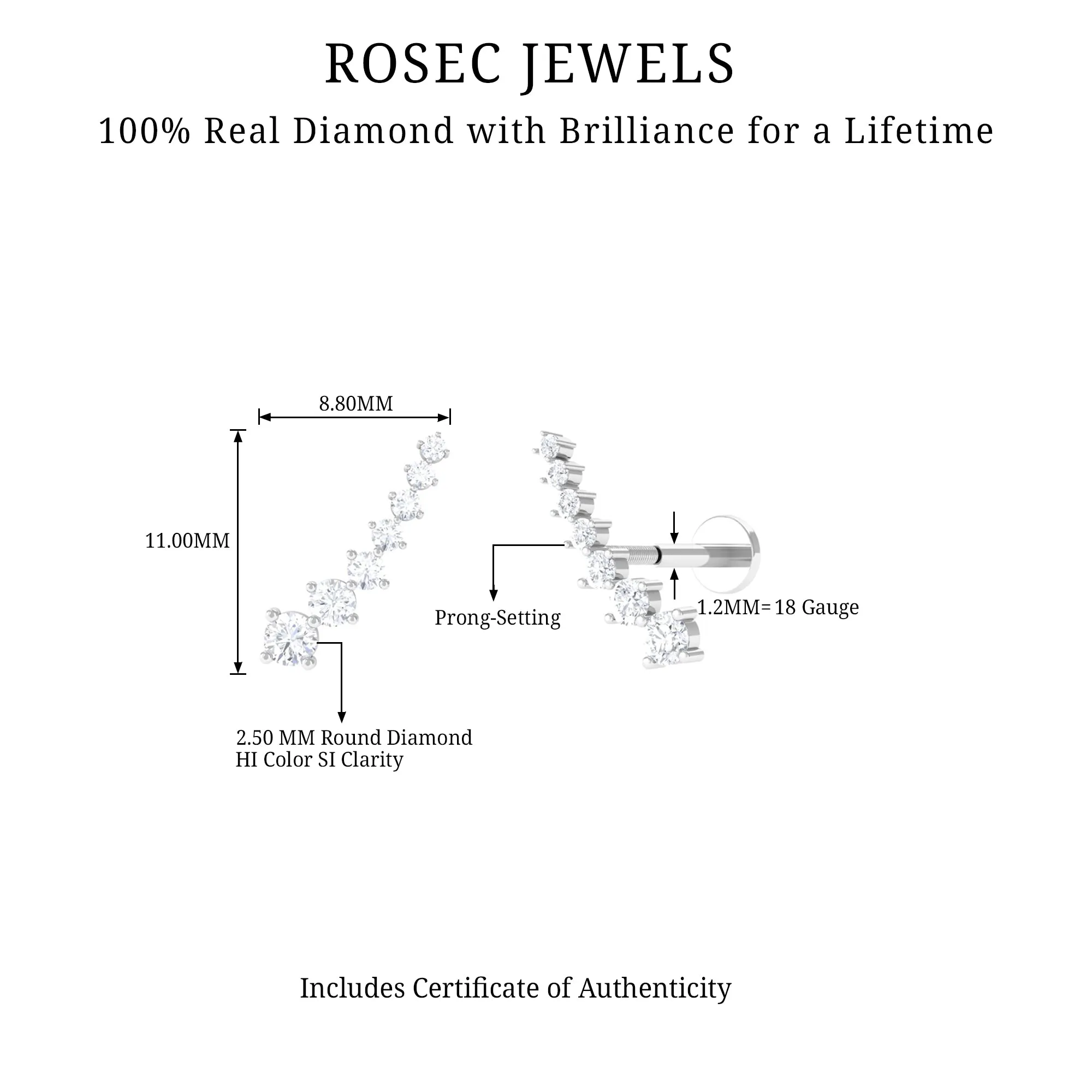 Graduated Style Diamond Ear Climber Earring