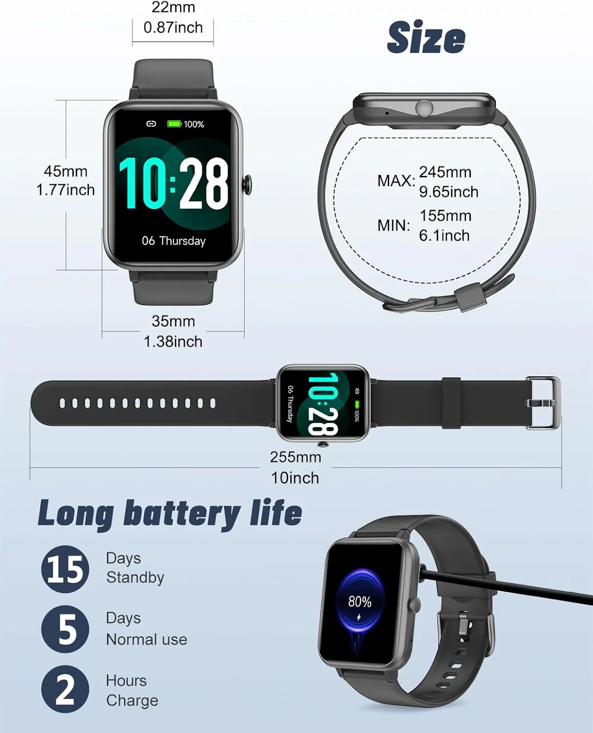 GRV Smart Watch for iOS and Android Phones (Answer/Make Calls), Watches for Men Women IP68 Waterproof Smartwatch Fitness Tracker Watch with Heart Rate/Sleep Monitor Steps Calories Counter (Black)