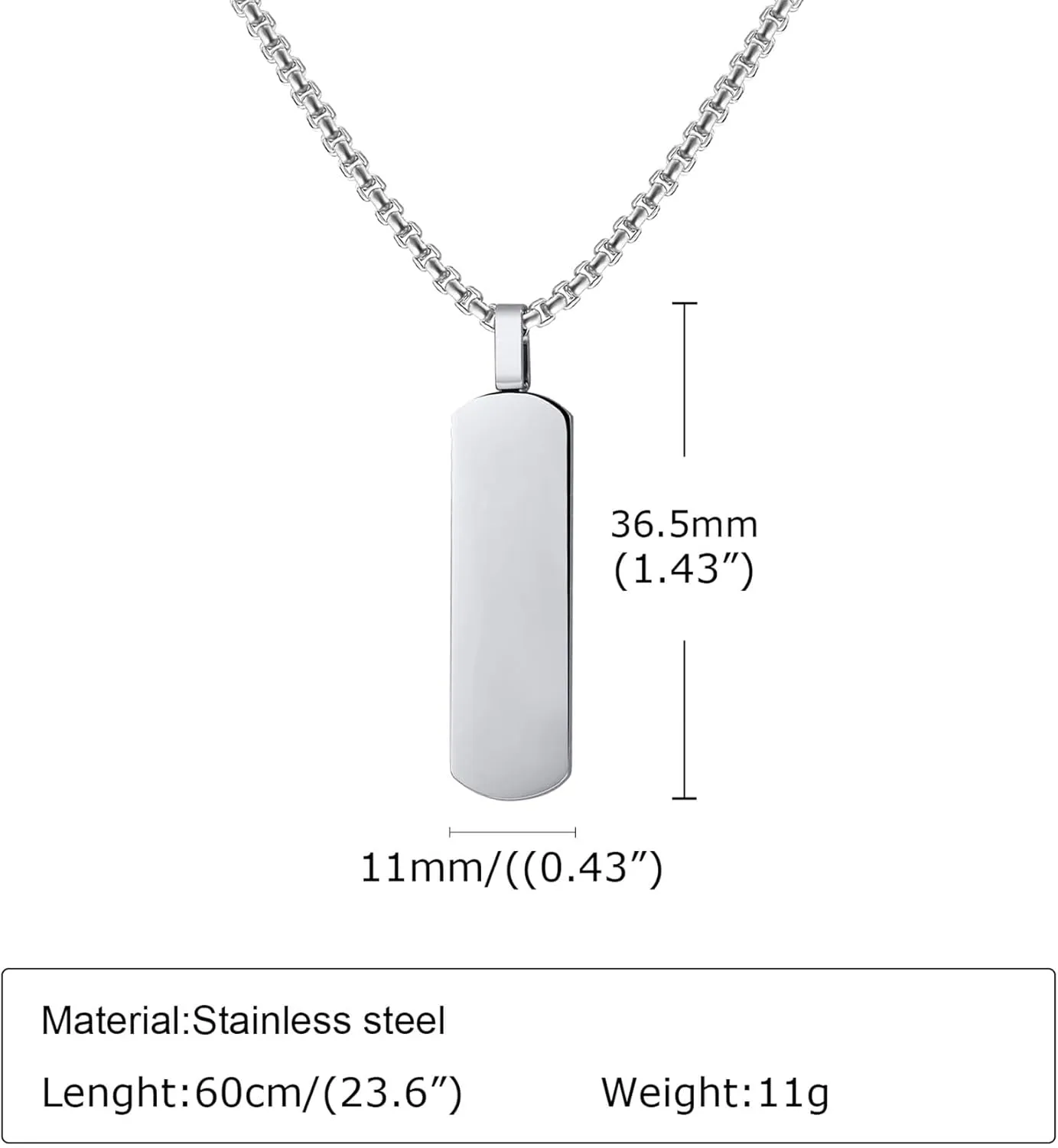 Hip Hop Simple Stainless Steel Blank Rectangle Bar Pendant Necklace