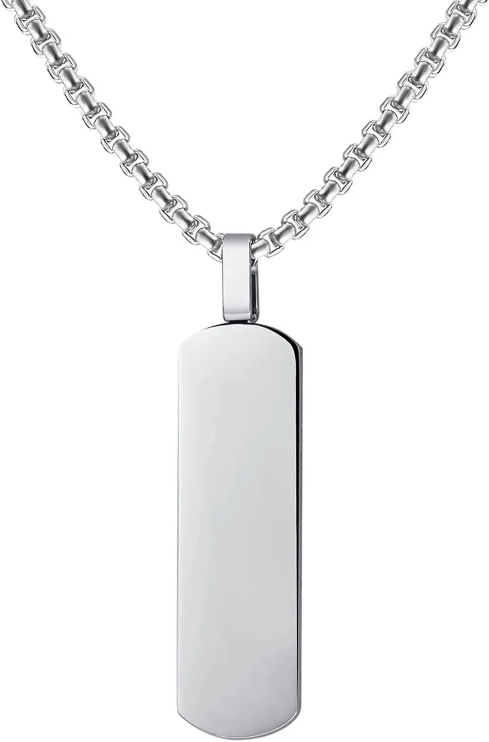Hip Hop Simple Stainless Steel Blank Rectangle Bar Pendant Necklace