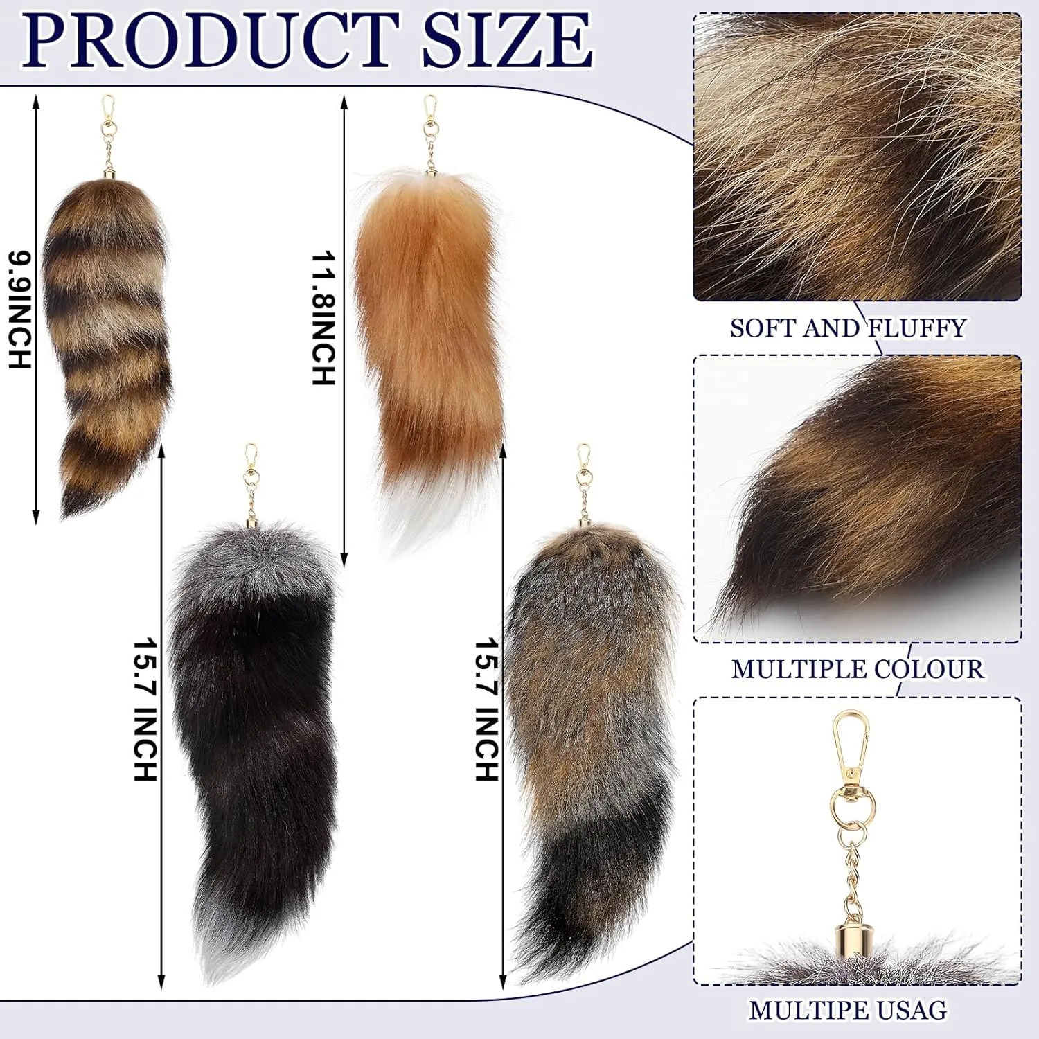 Huge and Fluffy Real Fox Tail Keyring Faux Fur Tail Keychain Handbag Accessory Hook Pendant Gift for Women 2 Sizes