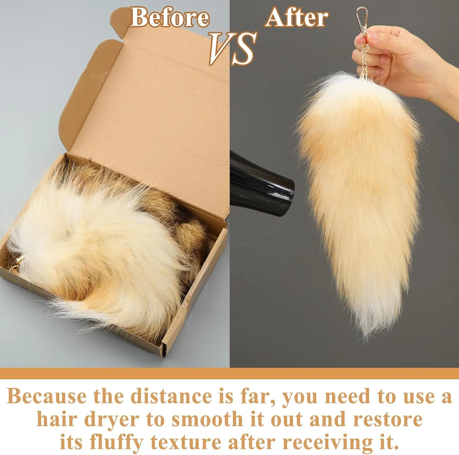 Huge and Fluffy Real Fox Tail Keyring Faux Fur Tail Keychain Handbag Accessory Hook Pendant Gift for Women 2 Sizes