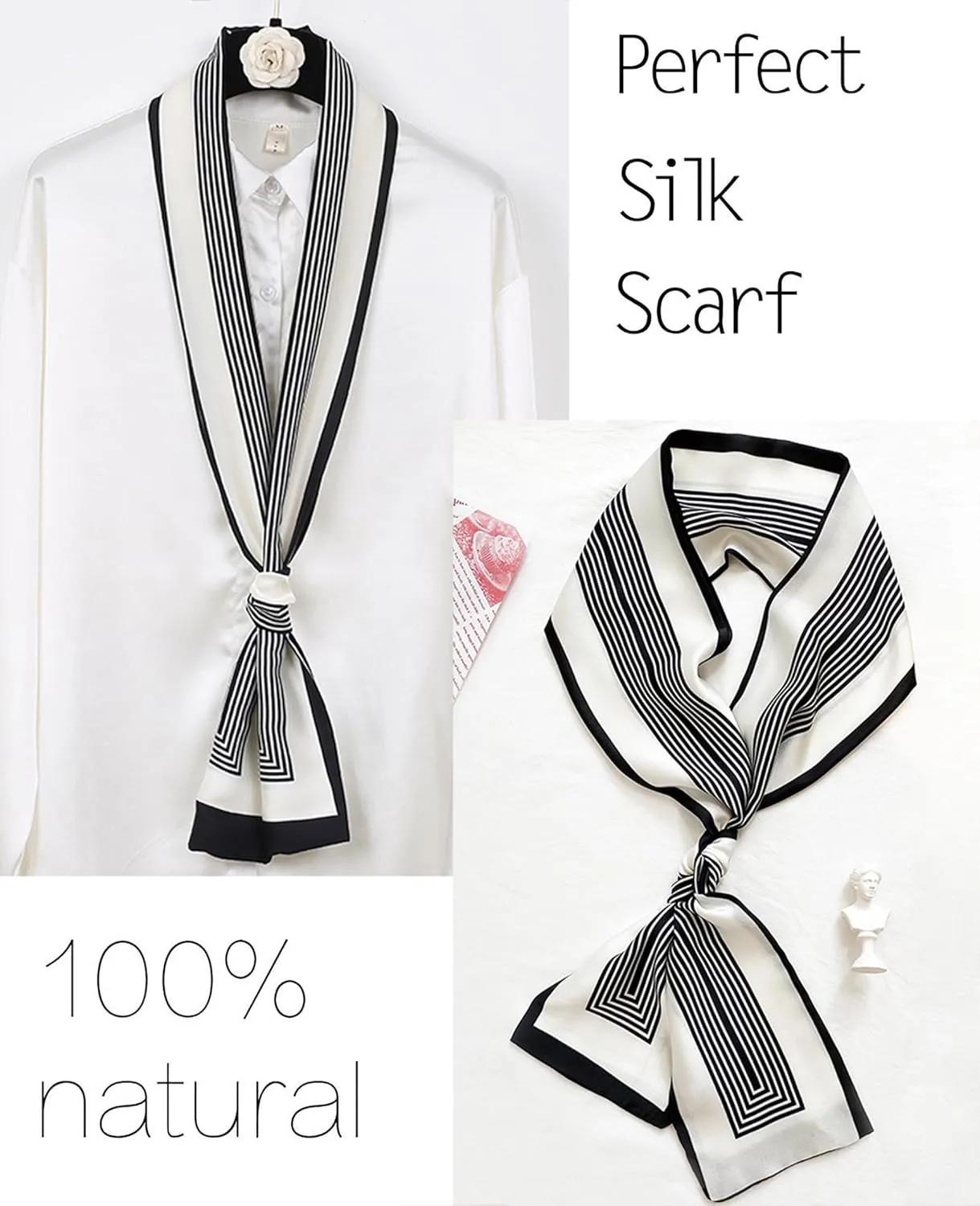 kcctoo 59 Long Silk Like Head Scarf Women's Fashion Square Neck Satin Scarfs for Bag Hair Scarves Gift 59 * 5.9