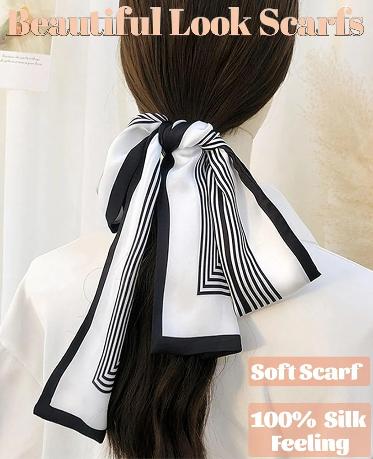 kcctoo 59 Long Silk Like Head Scarf Women's Fashion Square Neck Satin Scarfs for Bag Hair Scarves Gift 59 * 5.9