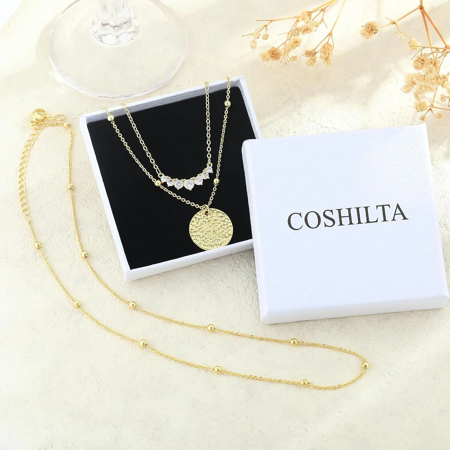Layered Necklaces Set for Women, Dainty 14K Gold/Sterling Silver Plated Pendant Necklace Gold Chunky/Long Chain Stack Necklace Jewelry Gift for Women Trendy