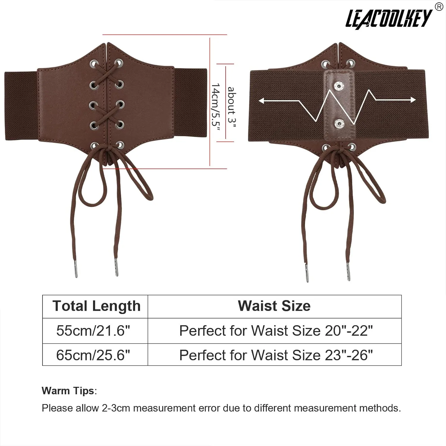 LEACOOLKEY Kids Waist Belt for Dress Elastic Lace-up Waist Belt for Girls