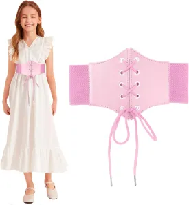LEACOOLKEY Kids Waist Belt for Dress Elastic Lace-up Waist Belt for Girls