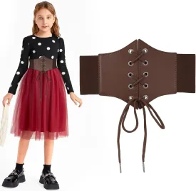 LEACOOLKEY Kids Waist Belt for Dress Elastic Lace-up Waist Belt for Girls