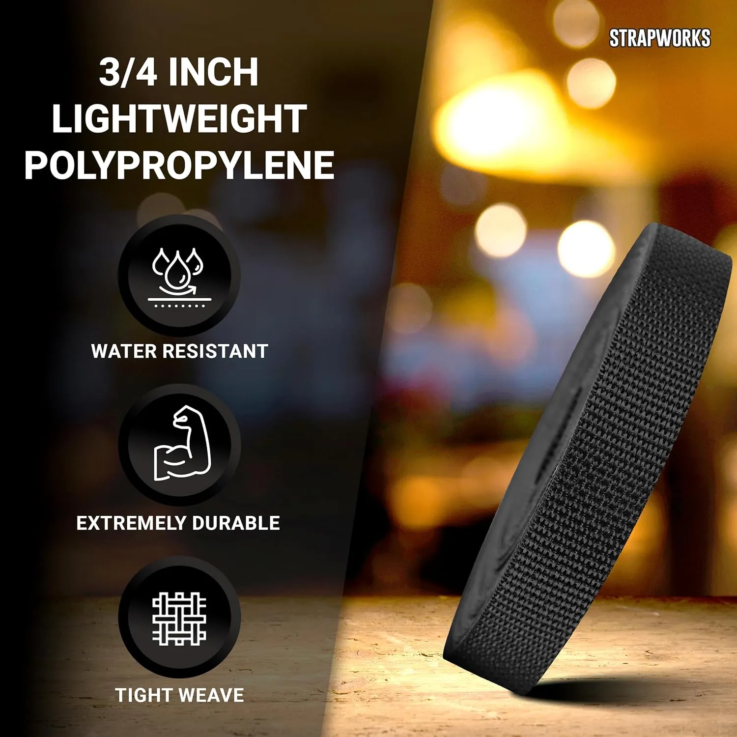 Lightweight Polypropylene Webbing - Poly Strapping for Outdoor DIY Gear Repair, Pet Collars, Crafts  3/4 Inch by 10, 25, or 50 Yards, Over 20 Colors