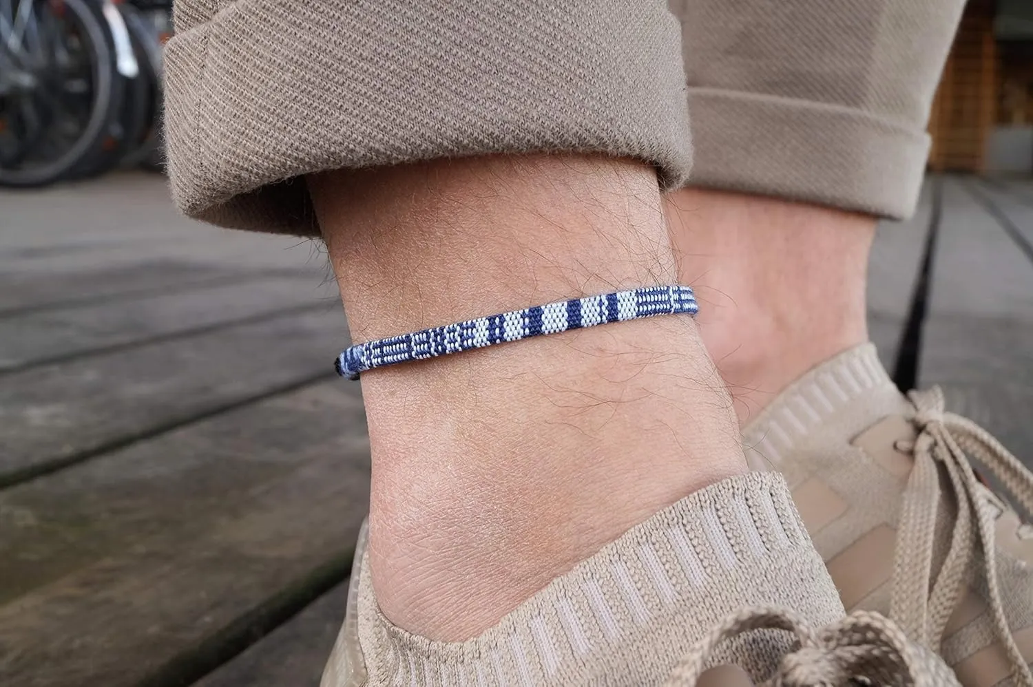 Made by Nami Surfer Anklet for Men and Women Waterproof and Adjustable Surfer Ankle Bracelet String Ankle Bracelet Beach Accessory for Ethnic Hippie Style (Blue-White)