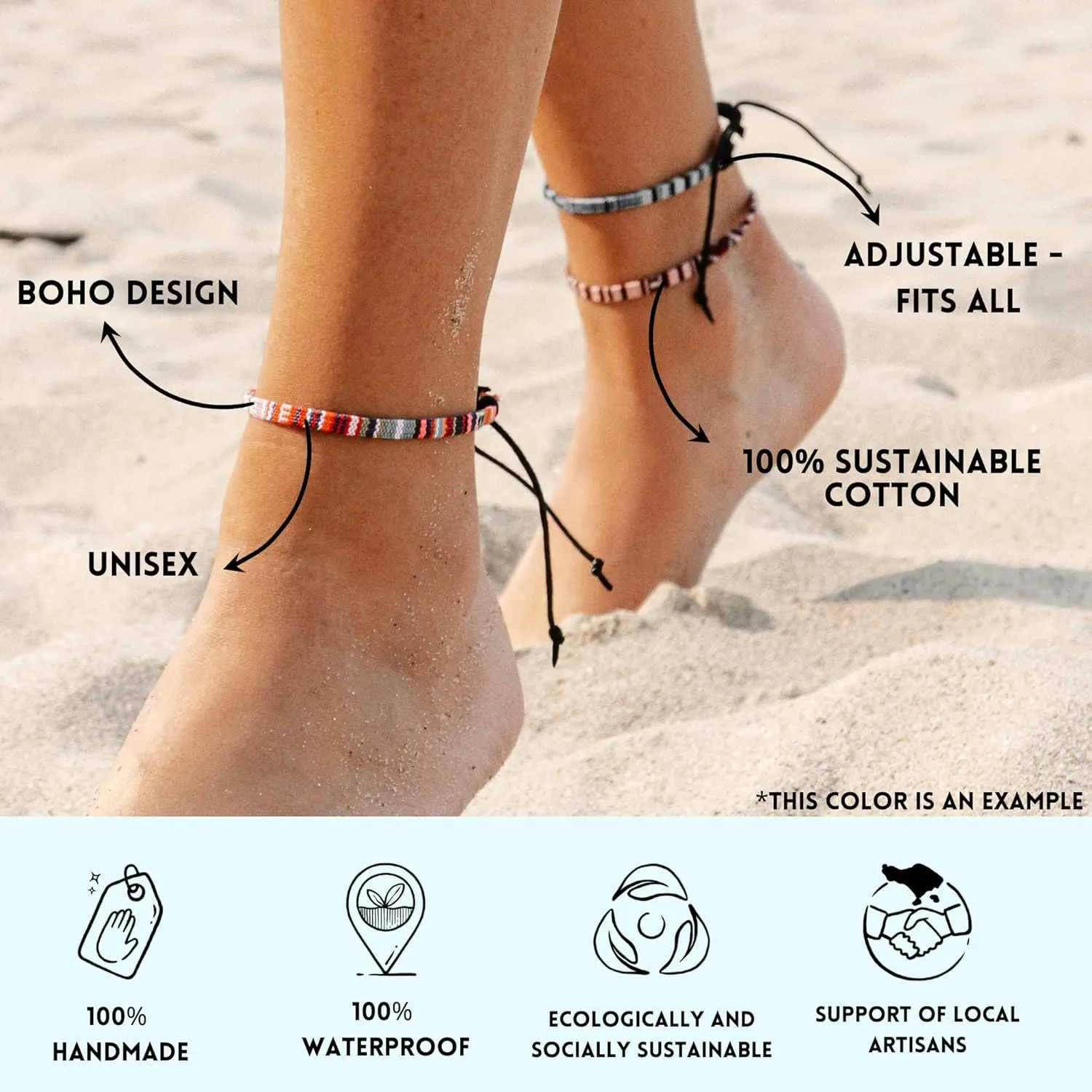 Made by Nami Surfer Anklet for Men and Women Waterproof and Adjustable Surfer Ankle Bracelet String Ankle Bracelet Beach Accessory for Ethnic Hippie Style (Blue-White)