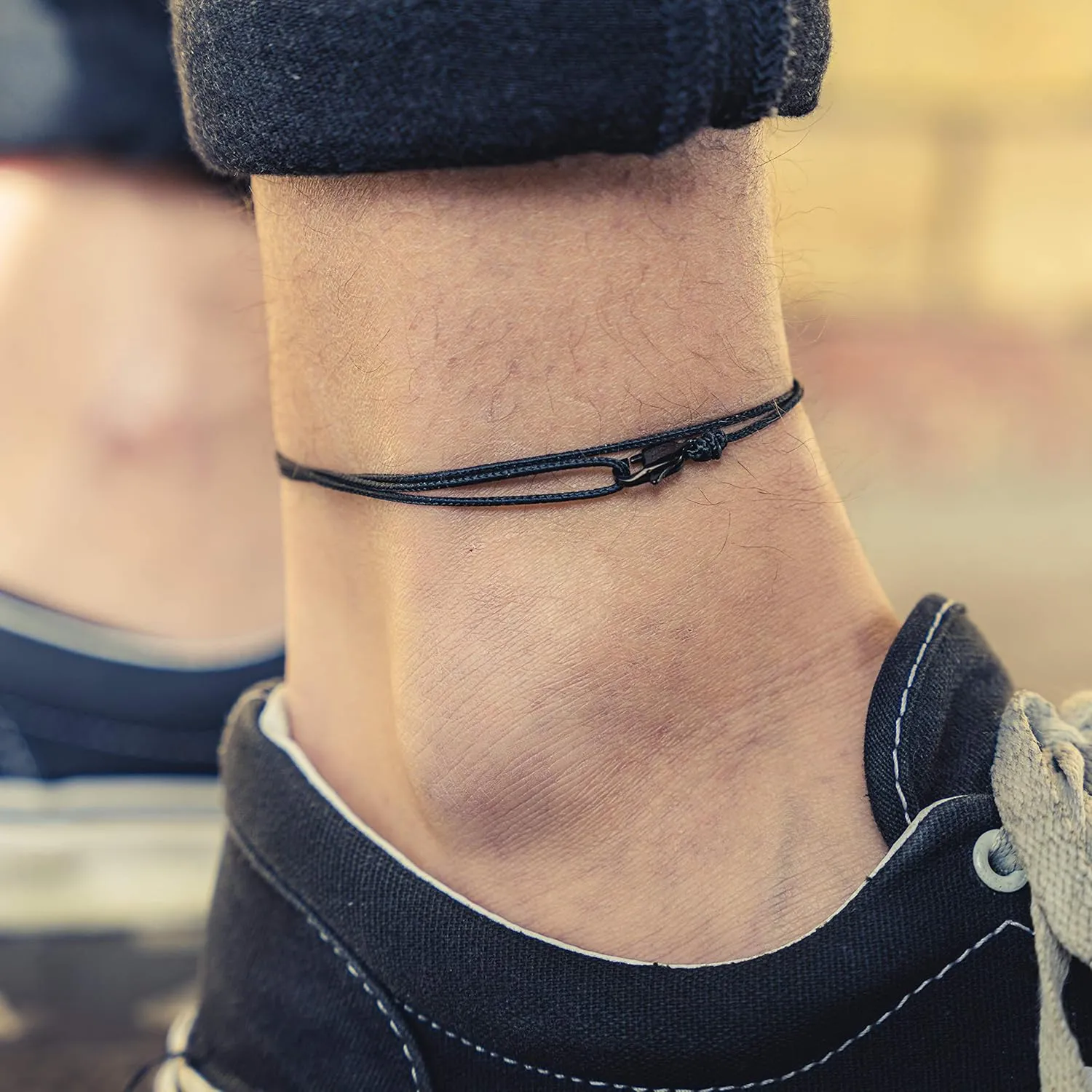 Made by Nami Surfer Anklet with Snap Hook Clasp Waterproof & Adjustable Thin String Ankle Bracelets for Women and Men Handmade Jewelry for Beach and Music Festival Accessories (All Black)