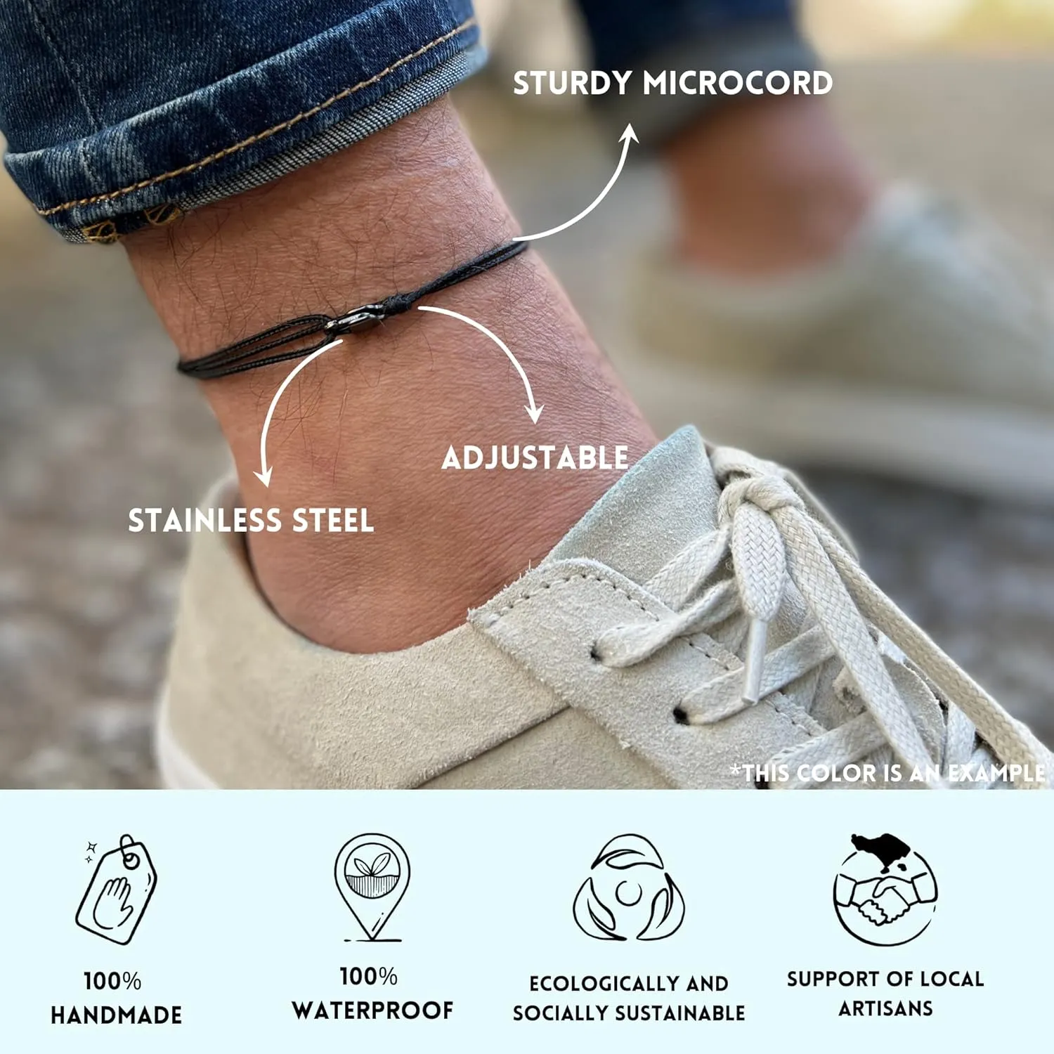 Made by Nami Surfer Anklet with Snap Hook Clasp Waterproof & Adjustable Thin String Ankle Bracelets for Women and Men Handmade Jewelry for Beach and Music Festival Accessories (All Black)