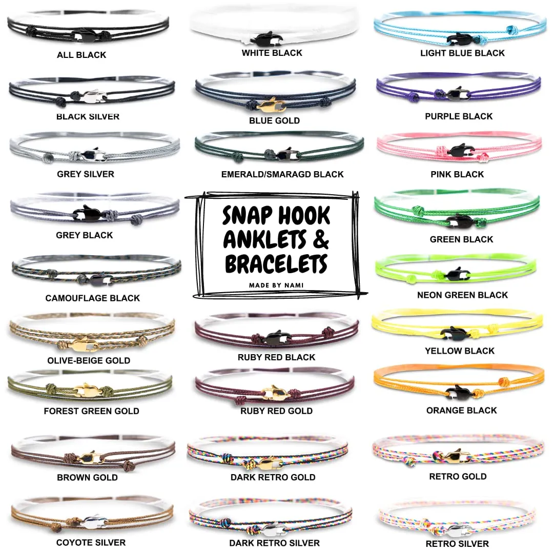 Made by Nami Surfer Anklet with Snap Hook Clasp Waterproof & Adjustable Thin String Ankle Bracelets for Women and Men Handmade Jewelry for Beach and Music Festival Accessories (All Black)