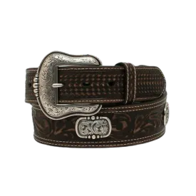 M&F Ariat Men's Brown Basketweave Floral Embossed Leather Belt