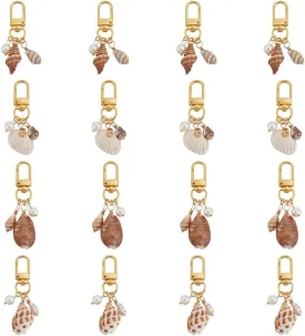 MAYJOYDIY 16Pcs 4 Styles SeaShell Charm Pendants Pearl Conch Keychain Summer Ocean Bag Charms Beach Themed Gifts with Alloy Swivel Clasps for Women Backpacks Handbags Car Keys Decoration
