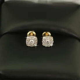 Mini Cushion Halo Diamond Earrings .33cttw 10K Yellow Gold