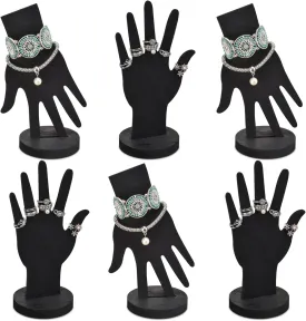 MOOCA 6-Piece Real Wooden Hand Form Jewelry Display Set, 2 Way Design for Wall Hanging or Standalone Mannequin Finger Hand Display, Premium Real Wood Sturdy Base, Black Color