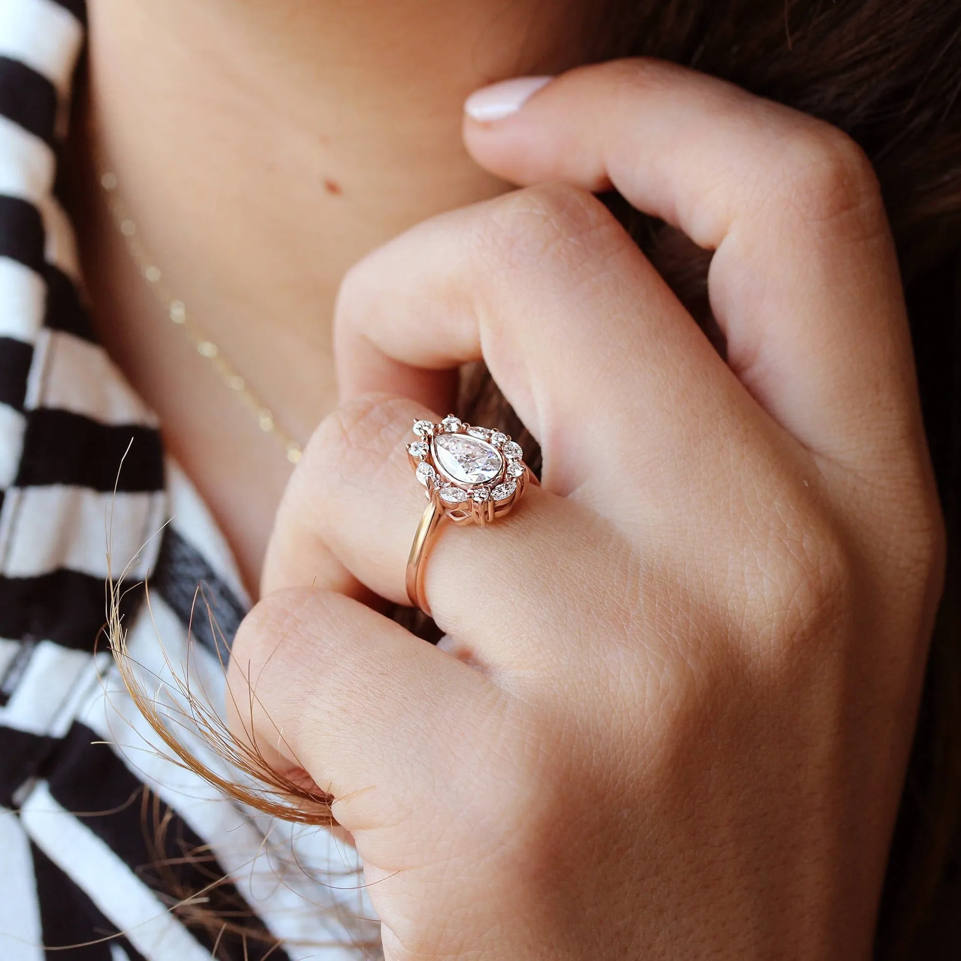 Pear Diamond Halo Engagement Ring - "Ballerina"