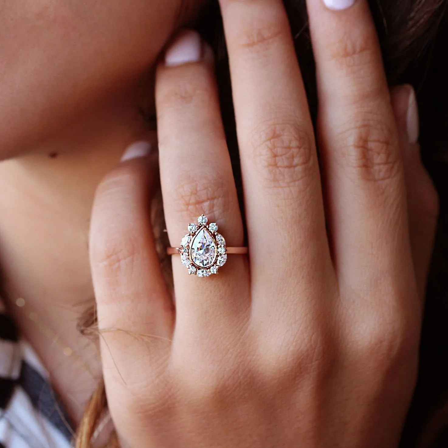 Pear Diamond Halo Engagement Ring - "Ballerina"
