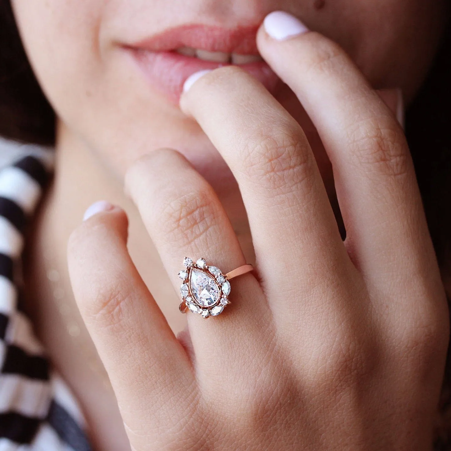 Pear Diamond Halo Engagement Ring - "Ballerina"
