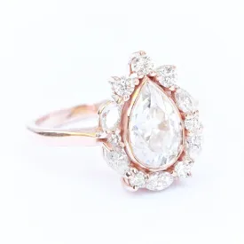 Pear Diamond Halo Engagement Ring - "Ballerina"