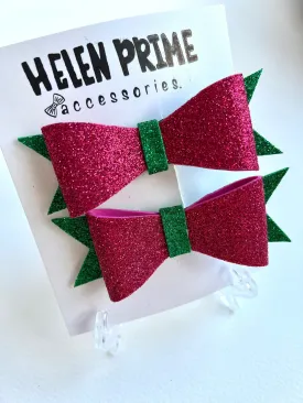 Pink Glitter Mini Pigtail Bow Set Pinwheel Baby Bow Hello 1st Grade Accessories Christmas Party Baby Accessories Helen Prime