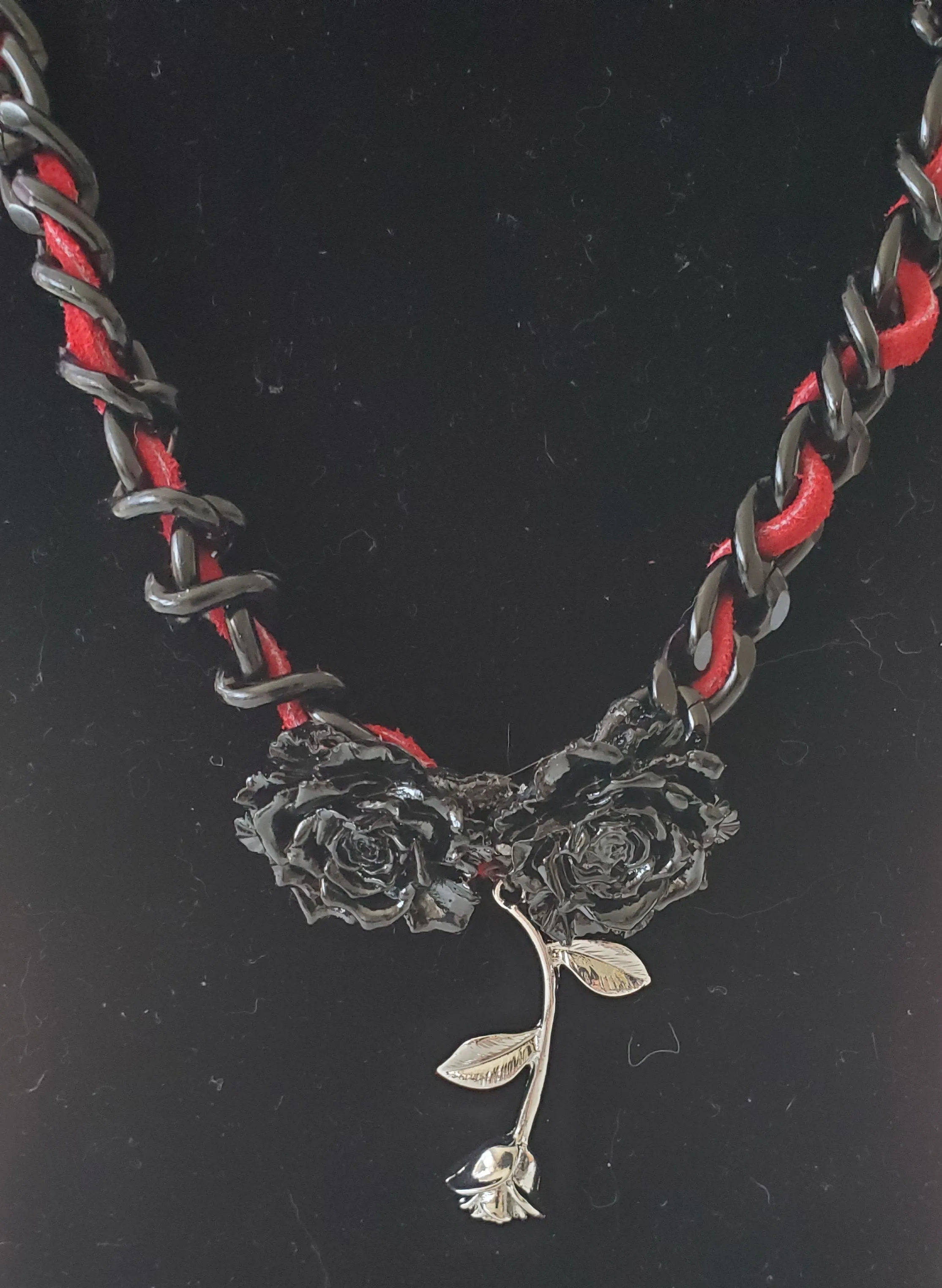 Rose Accented Braided Chain Necklace