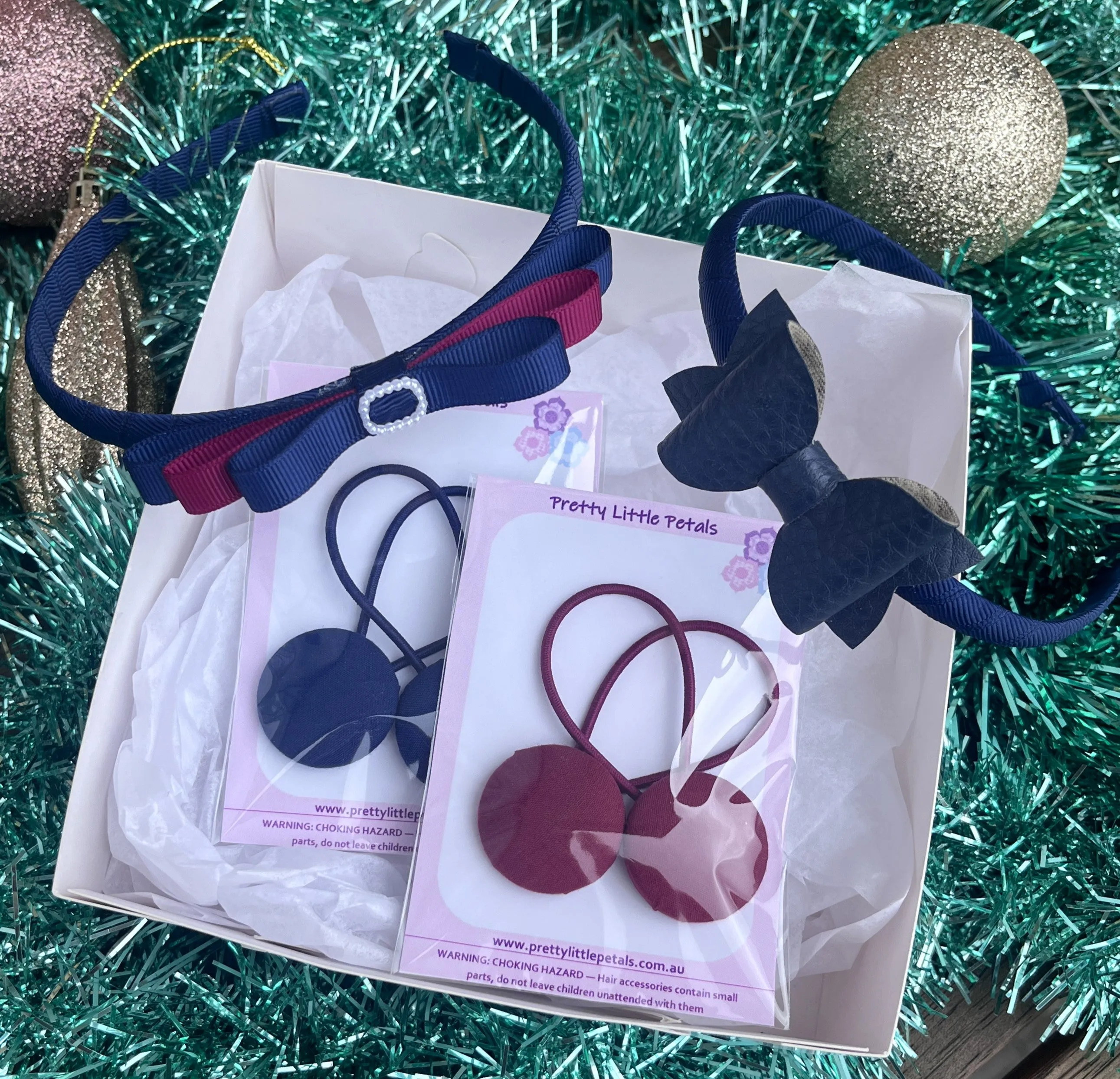 School Hair Accessories Gift Box - Navy/Maroon