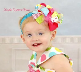 Shades of Spring Multi Colored Over the Top Hair Bow