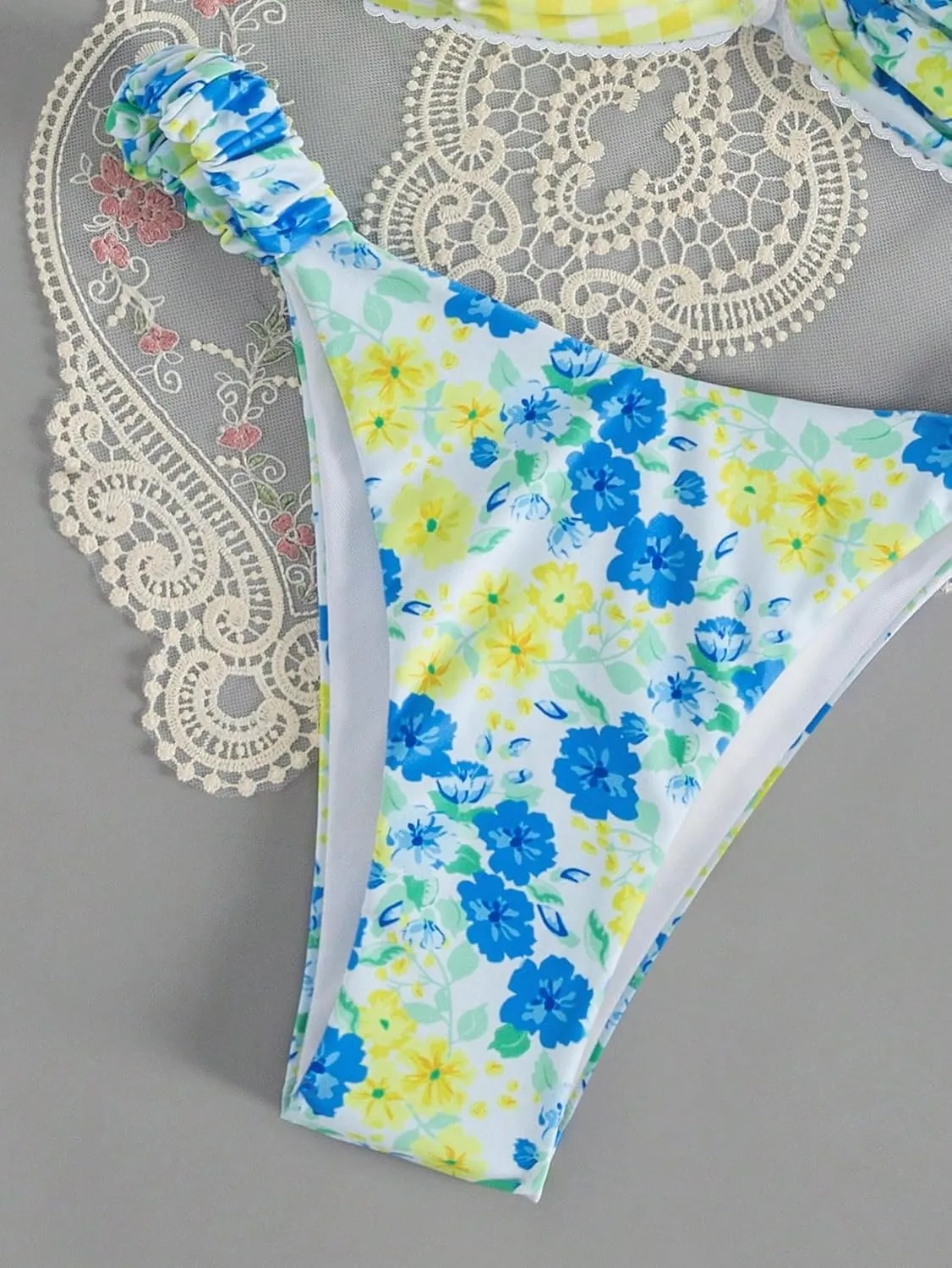 SHENHE Women's 2 Piece Bikini Set Summer Solid Ring Strapless Textured Bathingsuit