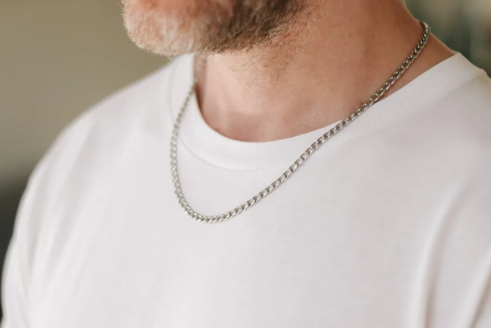 Silver links chain necklace for men, men's necklace, stainless steel cable chain, gift for him, minimalist mens jewelry, gourmet chain