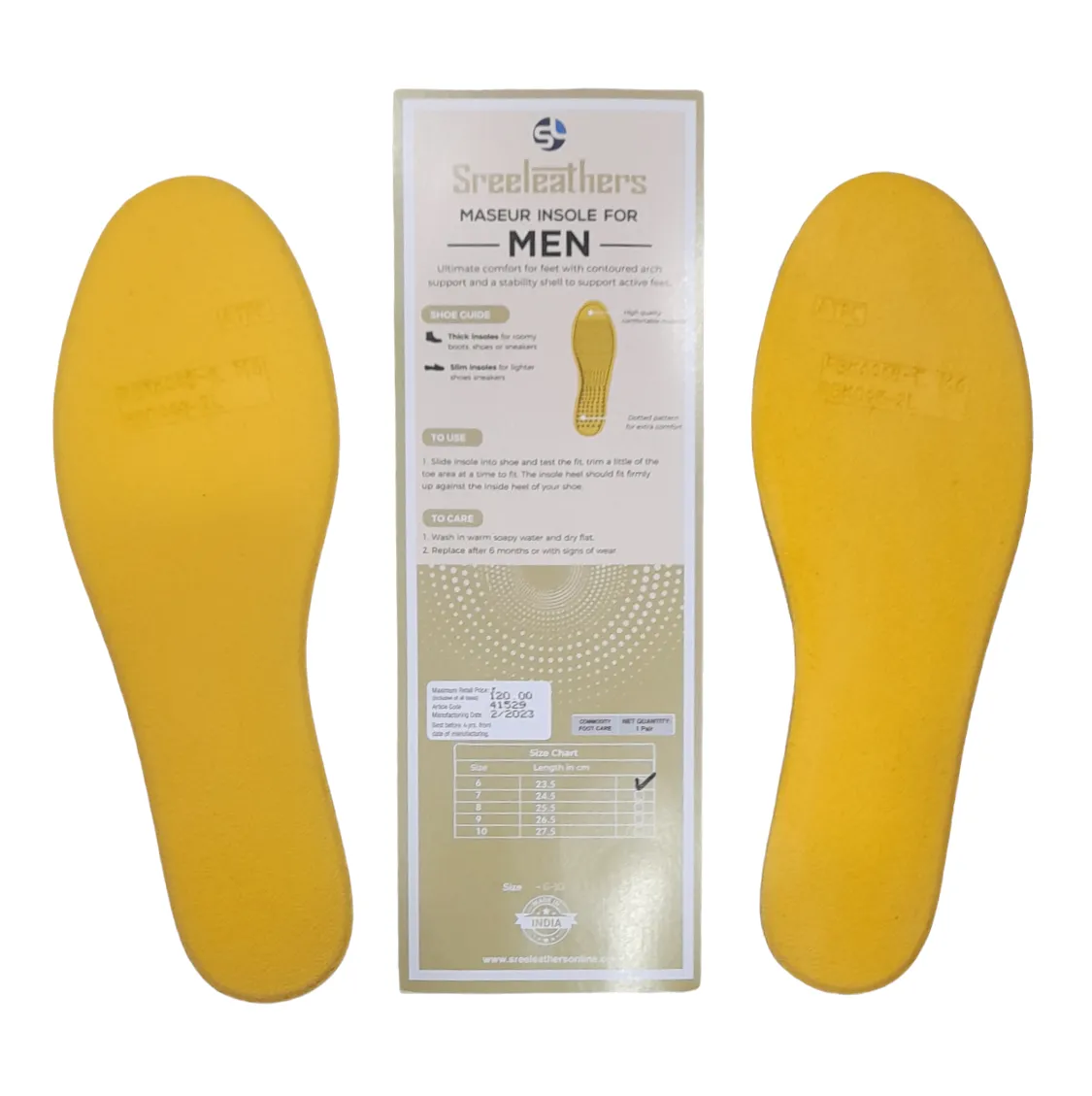 Sreeleathers Maseur Shoe Insole 41529 - Size Trim To fit Size (6 to 10)
