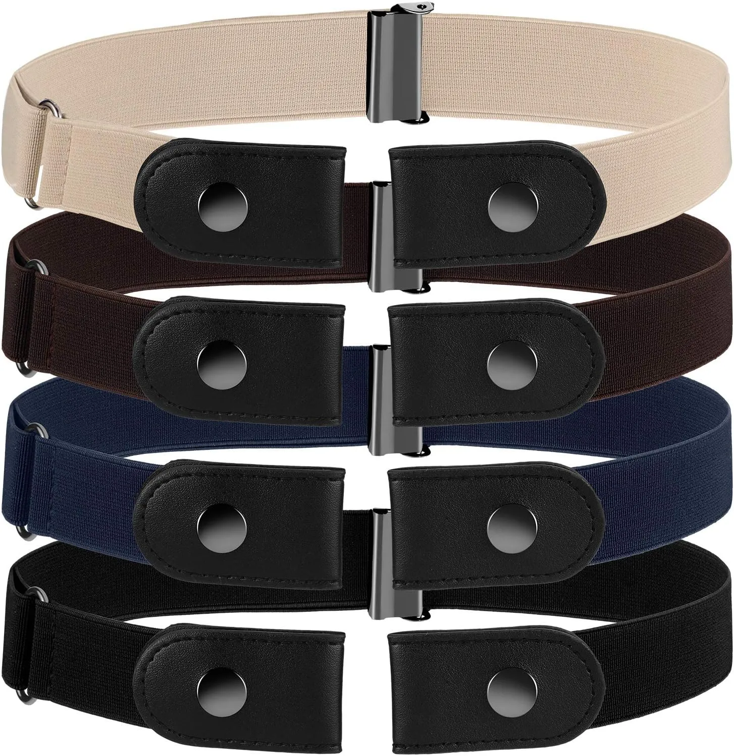 Syhood 4 Pieces No Buckle Belt for Women Men Free Buckle Adjustable Invisible Elastic Belt with 4 Pieces Buckles for Jeans Pants Brown and Black