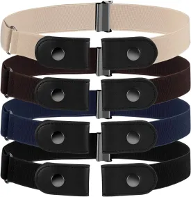 Syhood 4 Pieces No Buckle Belt for Women Men Free Buckle Adjustable Invisible Elastic Belt with 4 Pieces Buckles for Jeans Pants Brown and Black
