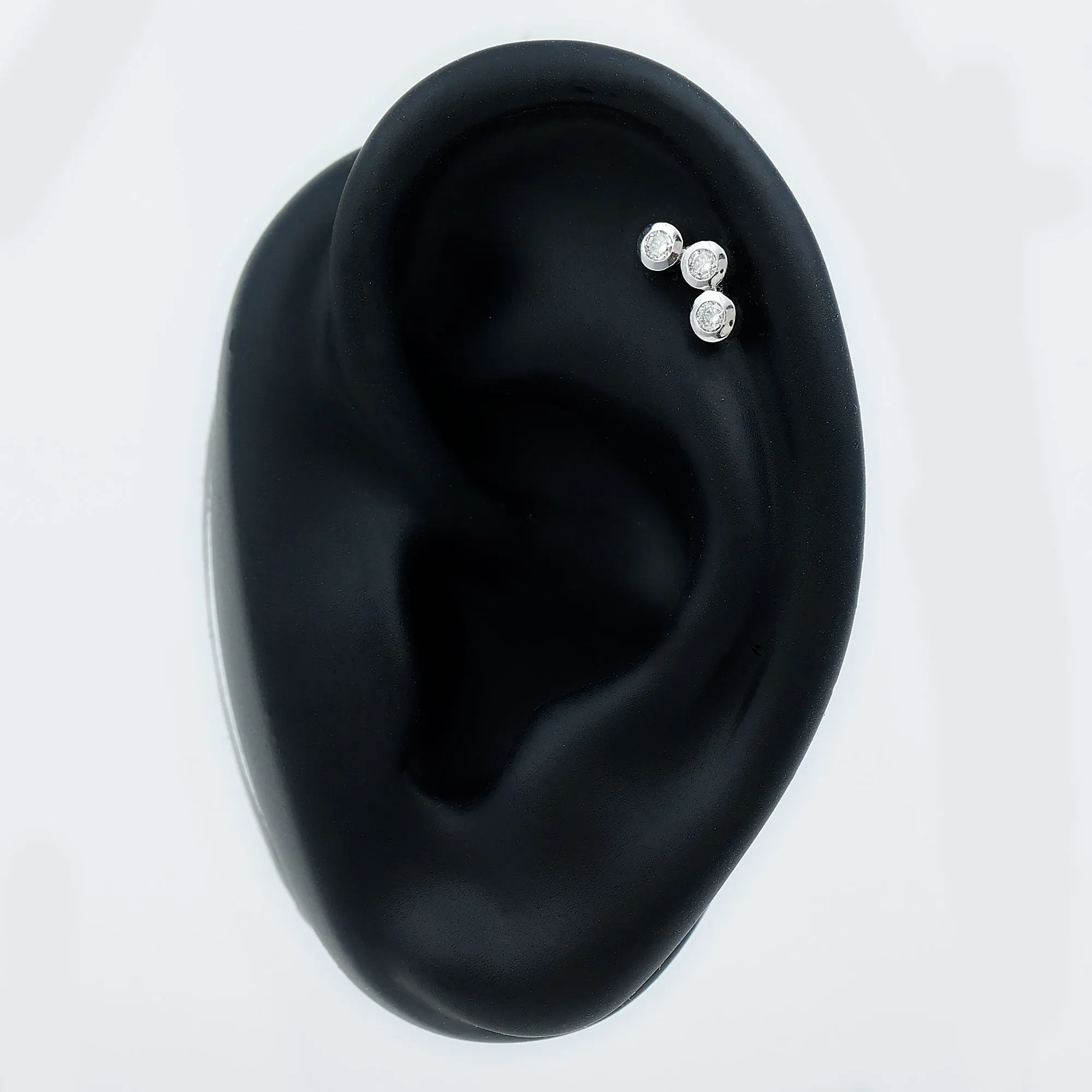 Three Diamond Curved Helix Earring in Bezel Setting