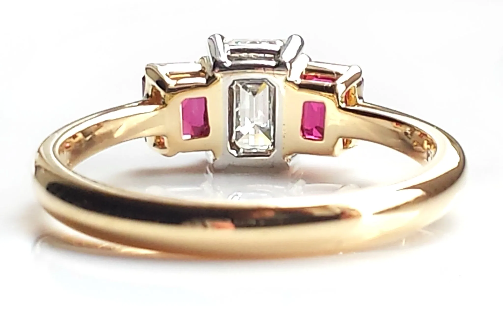 Tiffany & Co. 1.37tcw I/VVS2 3 Stone Emerald Cut Diamond & Ruby Engagement Ring