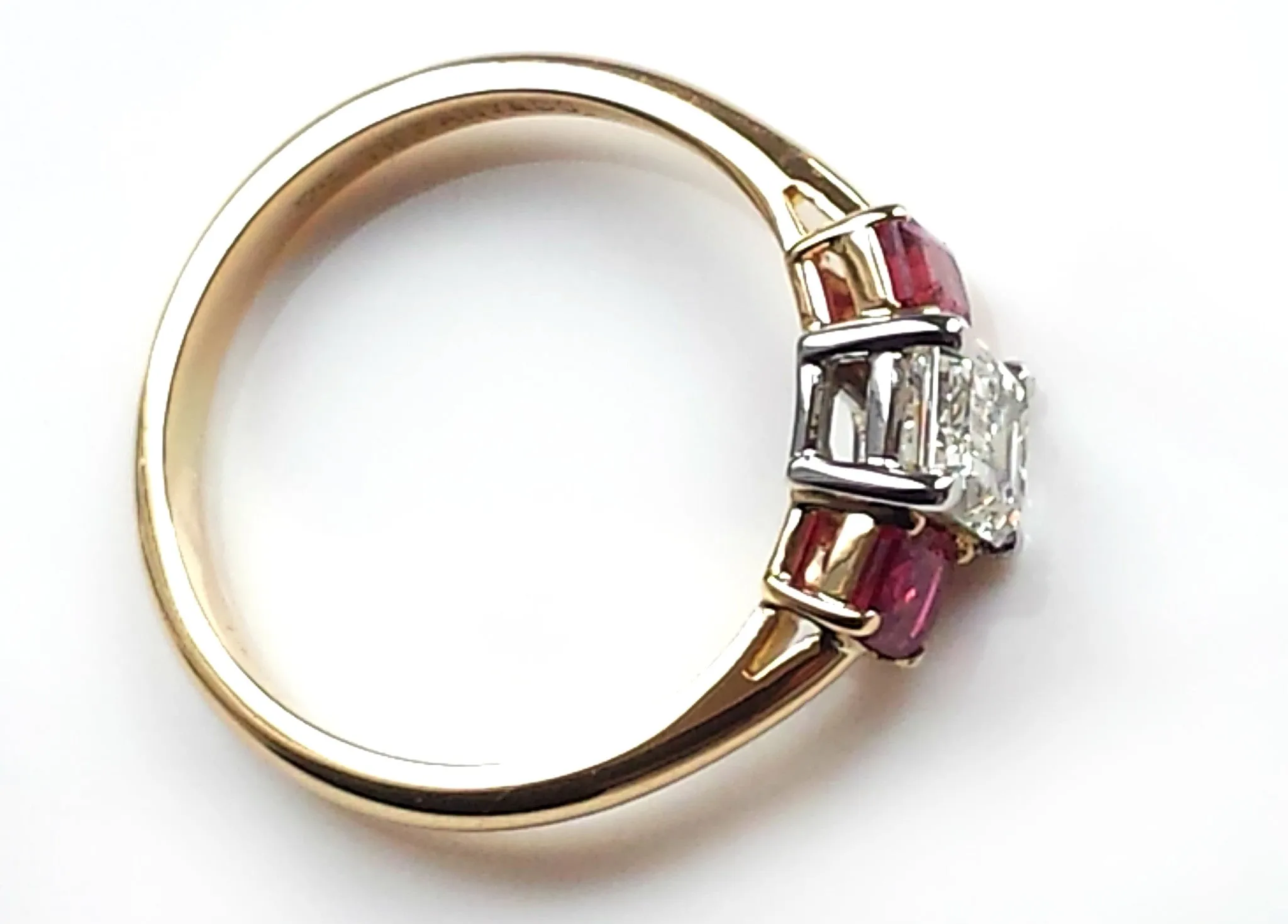 Tiffany & Co. 1.37tcw I/VVS2 3 Stone Emerald Cut Diamond & Ruby Engagement Ring