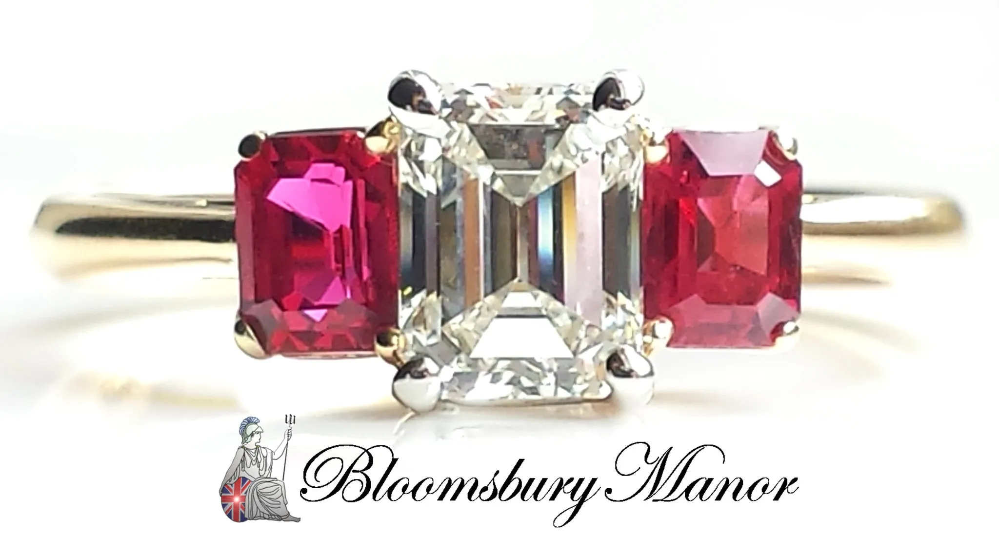 Tiffany & Co. 1.37tcw I/VVS2 3 Stone Emerald Cut Diamond & Ruby Engagement Ring