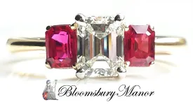 Tiffany & Co. 1.37tcw I/VVS2 3 Stone Emerald Cut Diamond & Ruby Engagement Ring