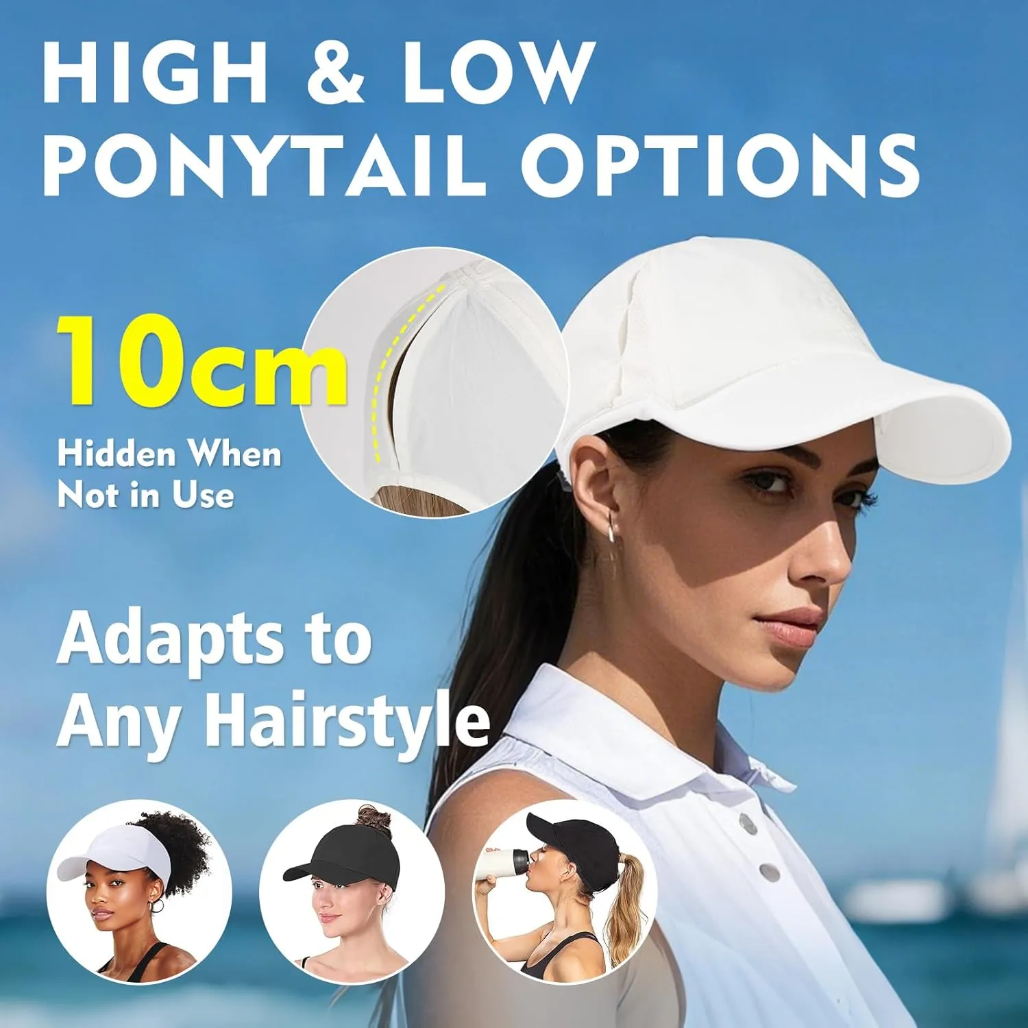 TOP-EX XL Cooling UV 50 High Ponytail Baseball Hat for Women - Most Women Start with S/M - Breathable for Running Golf Sports