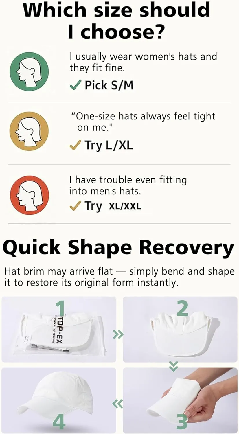 TOP-EX XL Cooling UV 50 High Ponytail Baseball Hat for Women - Most Women Start with S/M - Breathable for Running Golf Sports